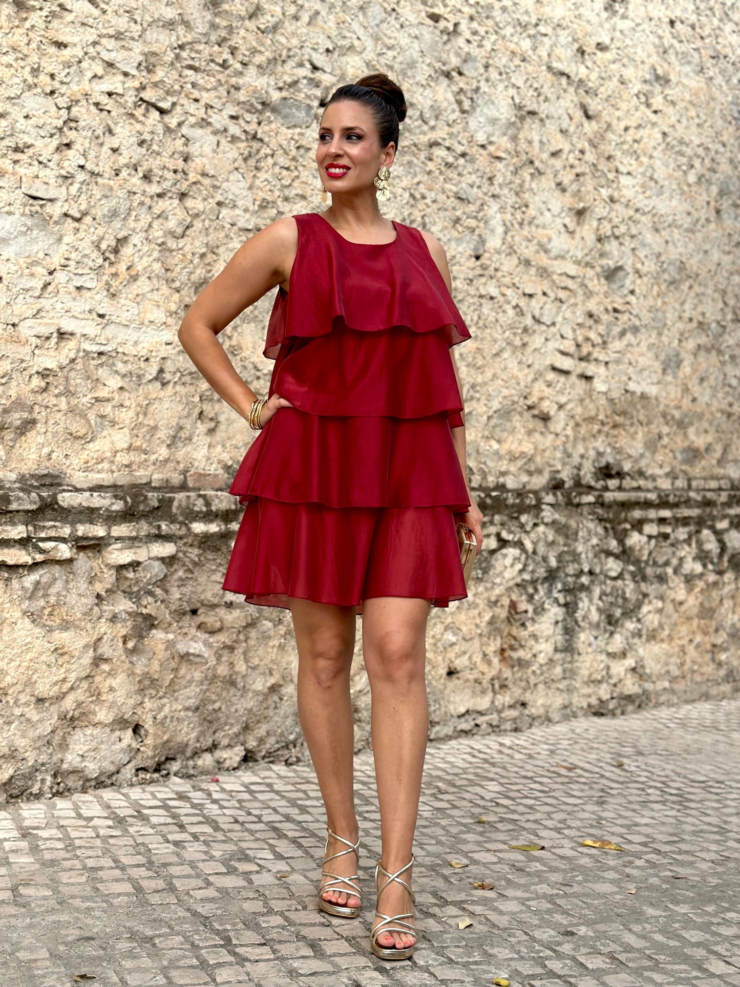Vestido Romántico Granate