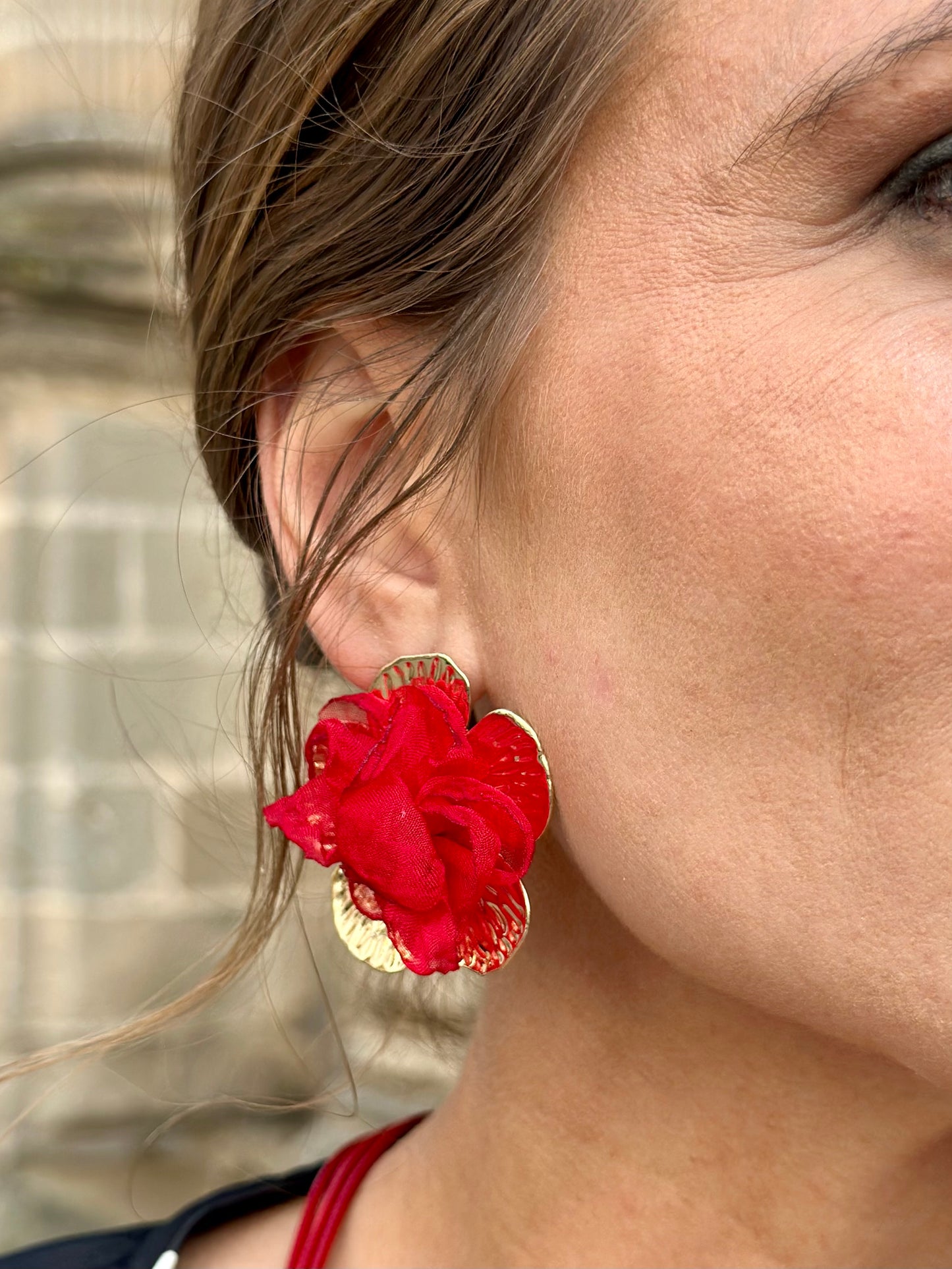 Pendientes Floral Rojo