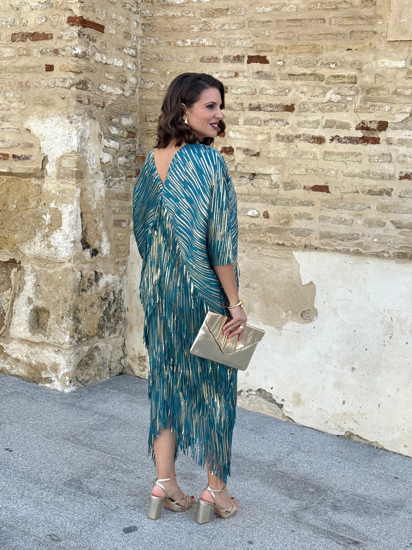 Vestido Messina Petróleo/Dorado