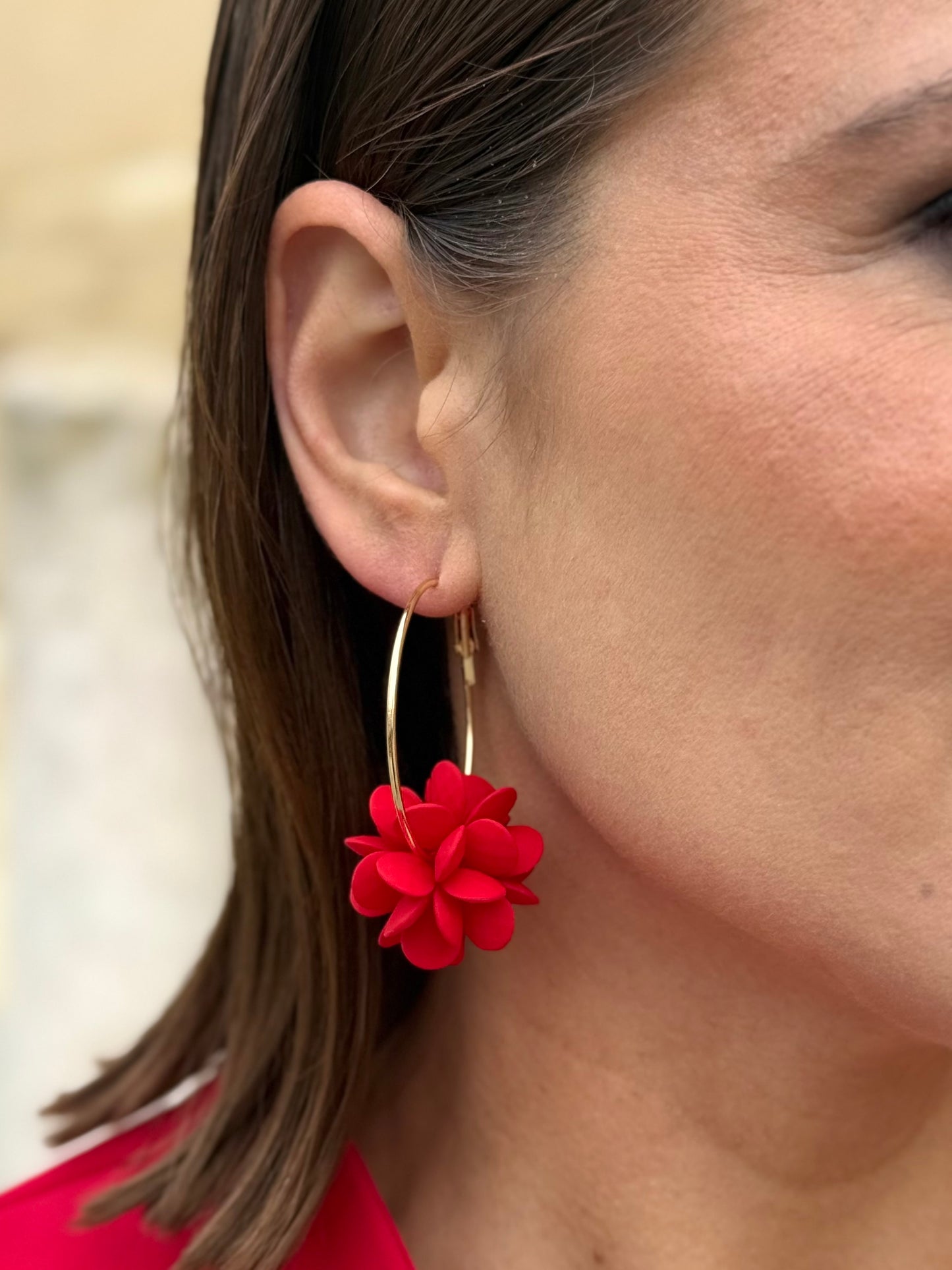 Pendientes Aro Flor Rojo