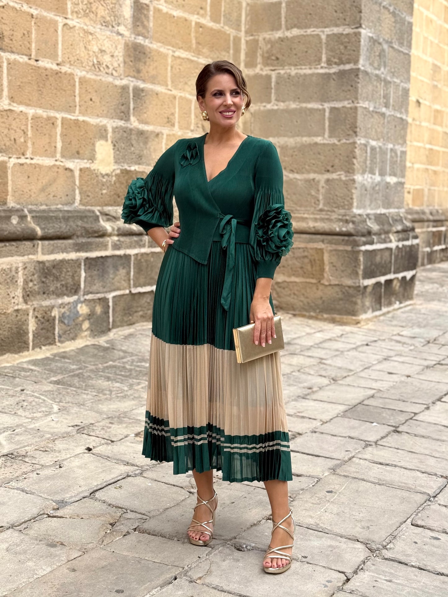 Vestido Adriana Verde/Beige
