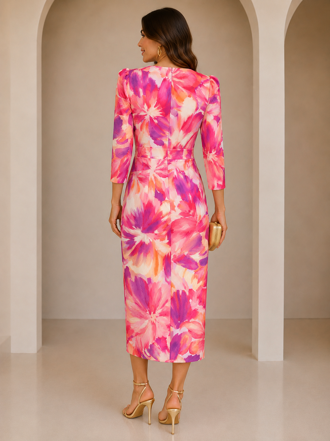 Vestido estampado floral con hombreras