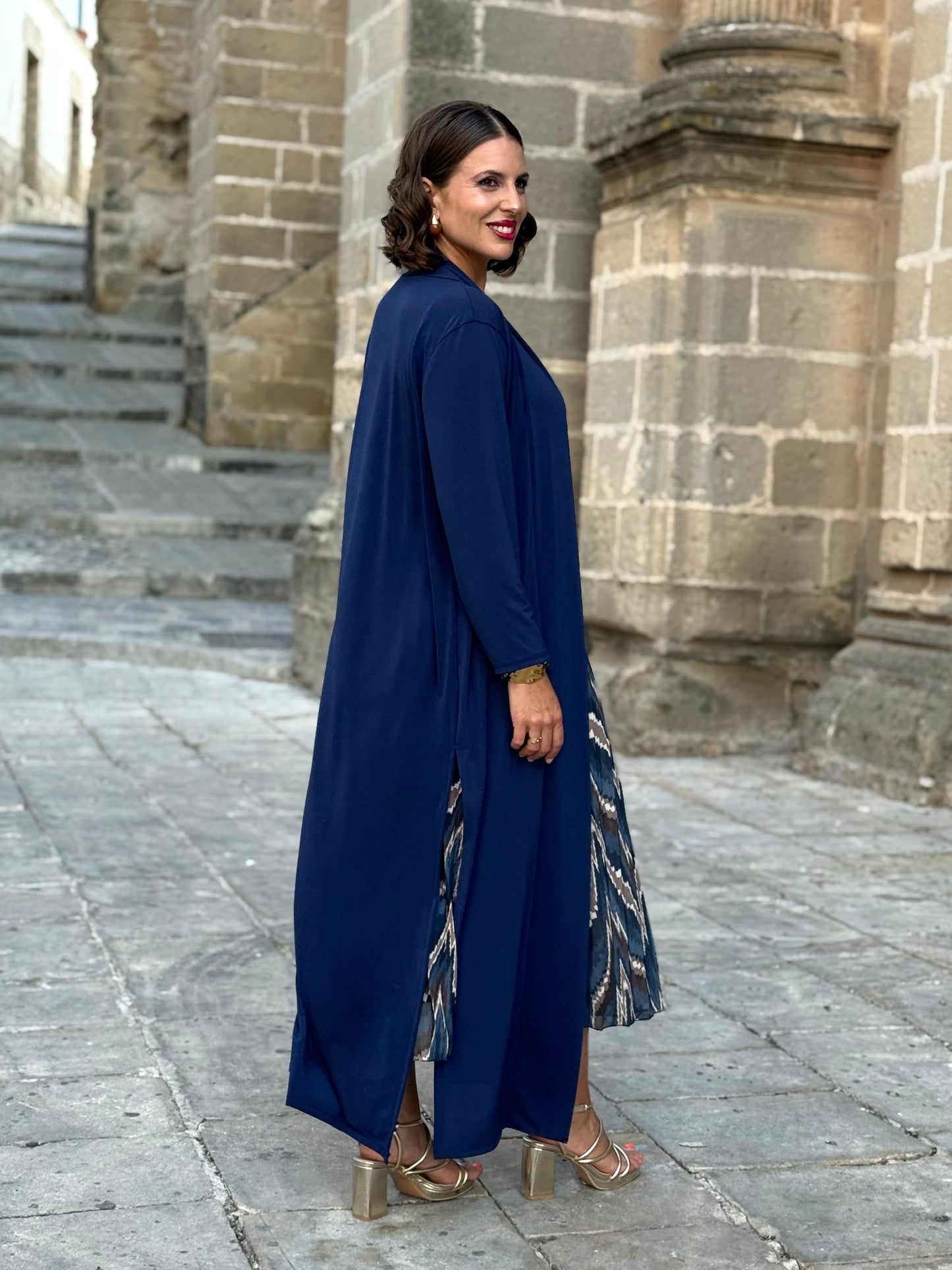 Kimono Punto de Seda Azul Marino