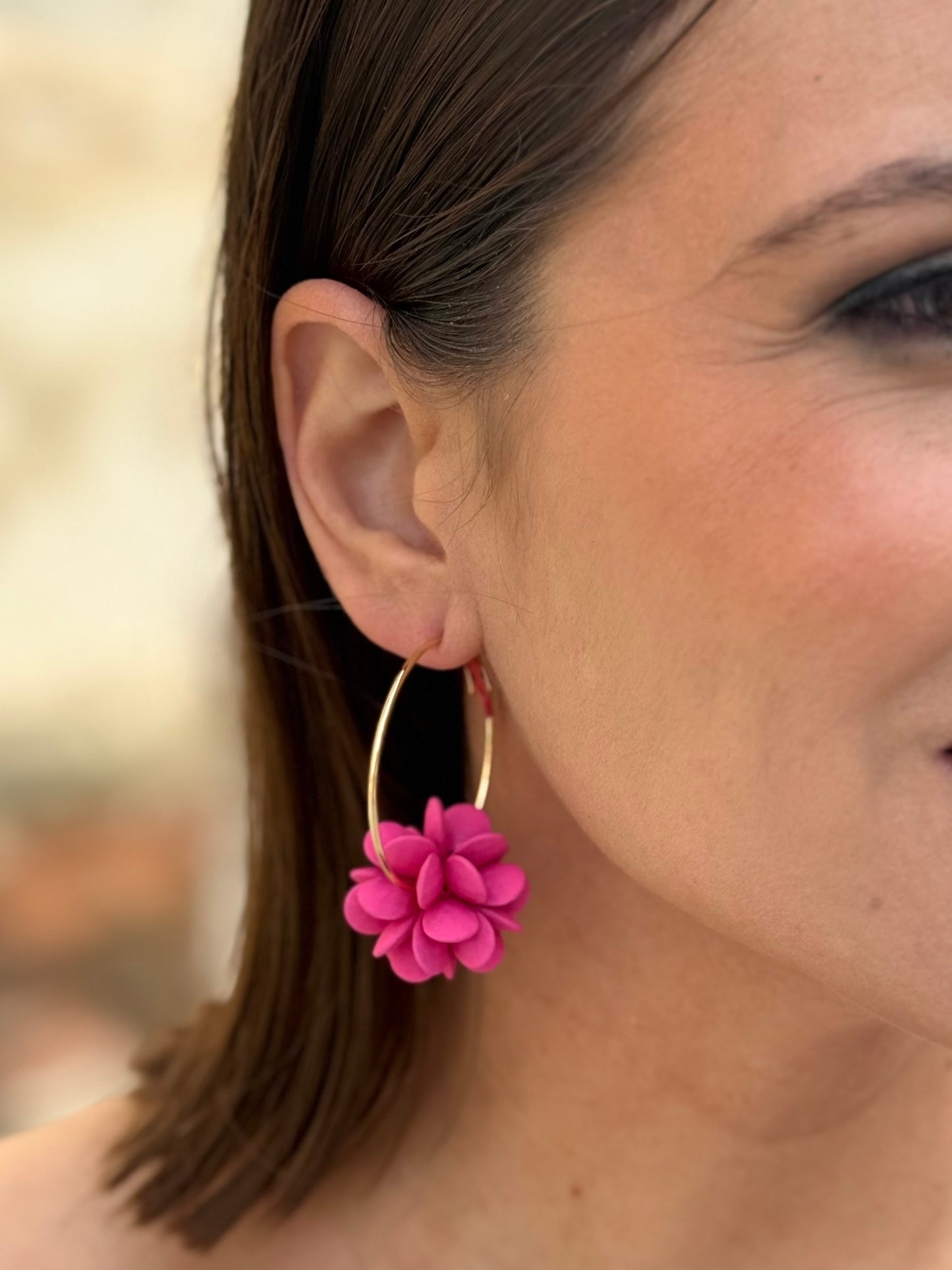 Pendientes Aro Flor Fucsia