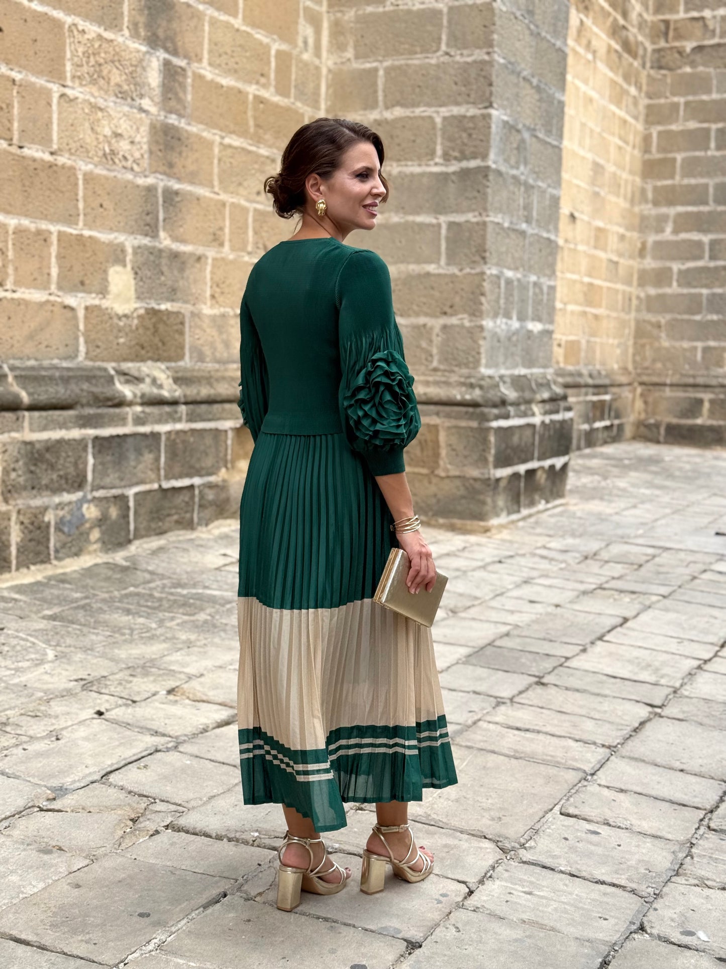 Vestido Adriana Verde/Beige