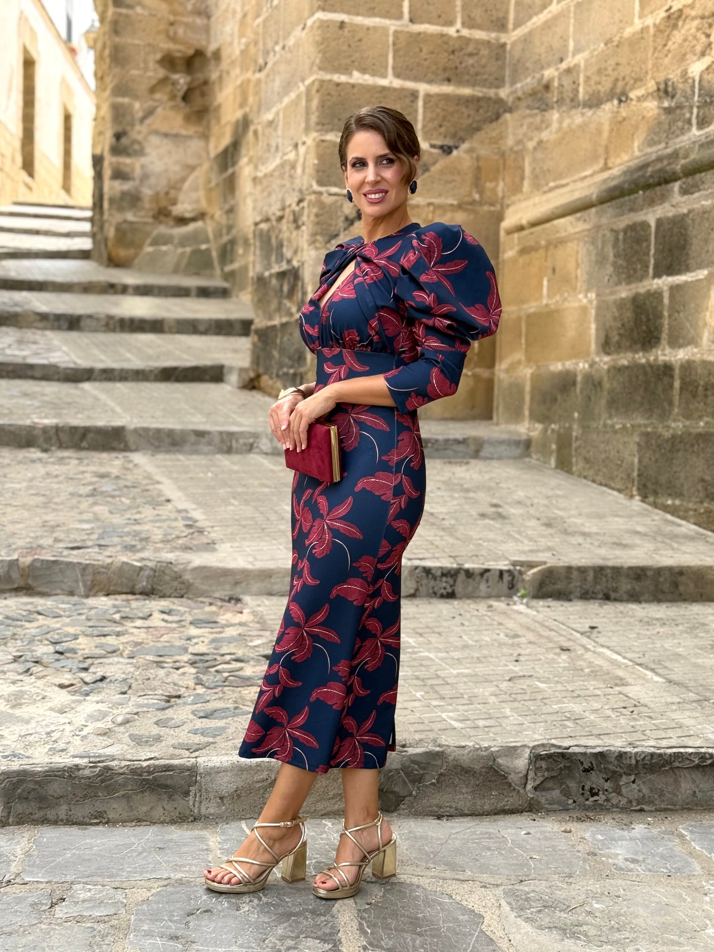 Vestido Estampado Floral Azul Marino