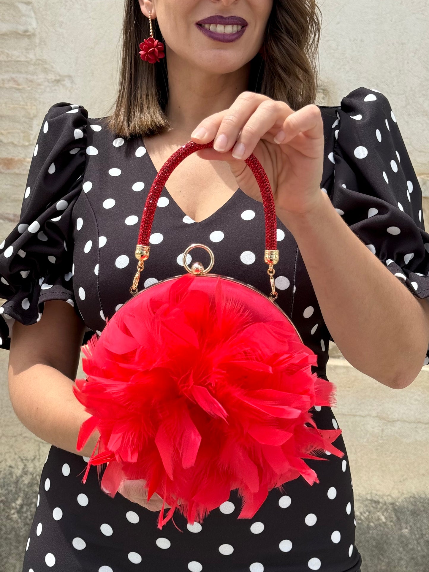 Bolso Amalia Plumas Rojo