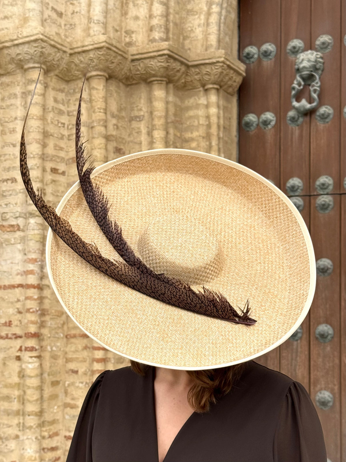 Pamela de Fiesta Siena Natural con Plumas en Tonos Marrones