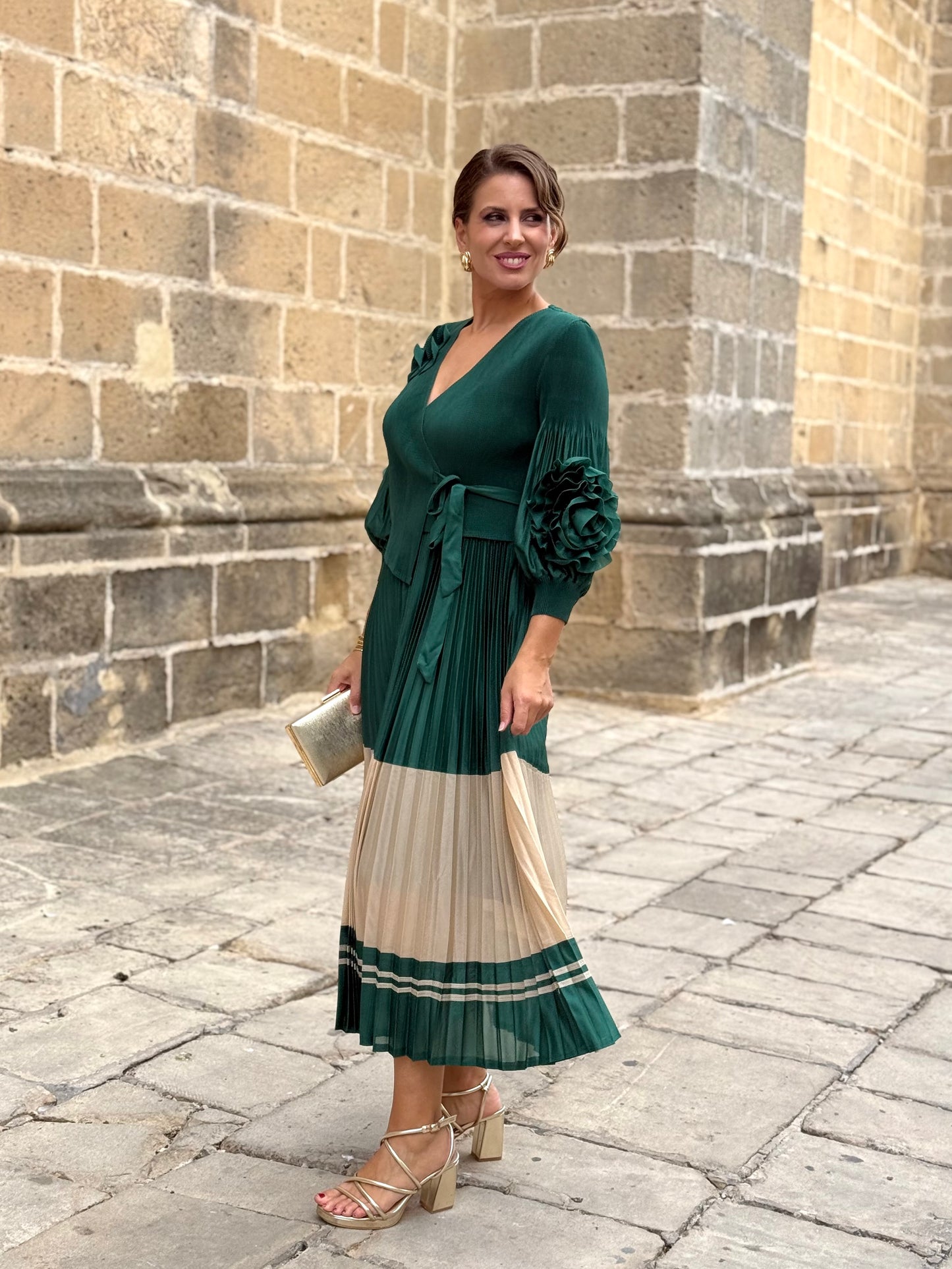 Vestido Adriana Verde/Beige
