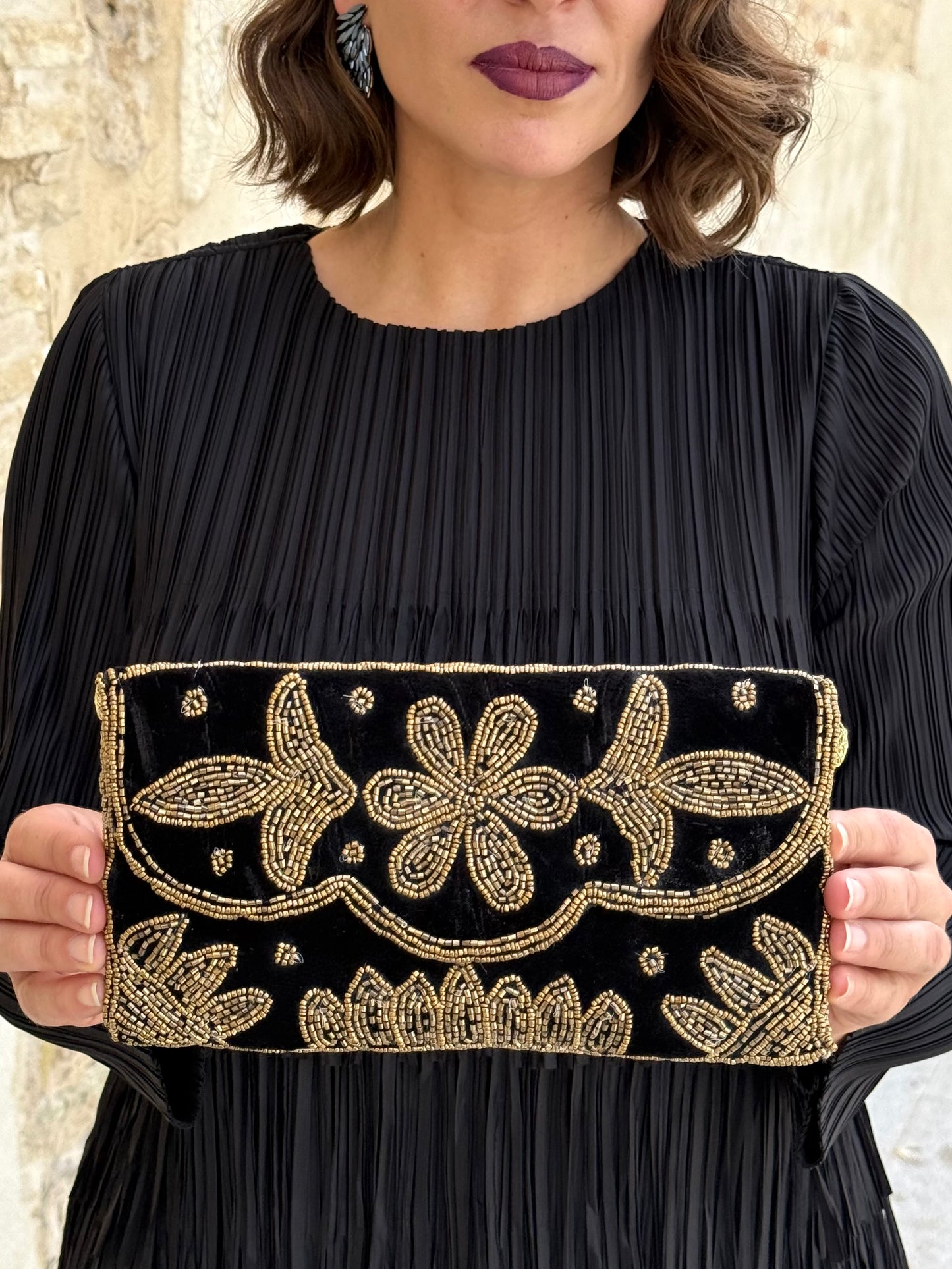 Bolso Clutch Joya Bordado Negro
