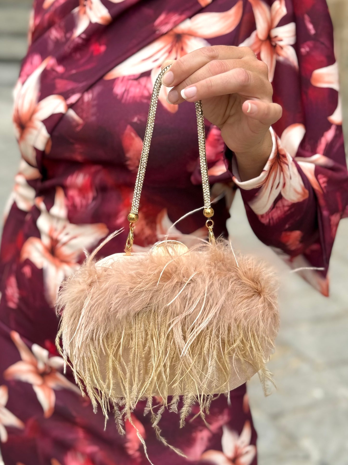 Bolso Plumas Beige