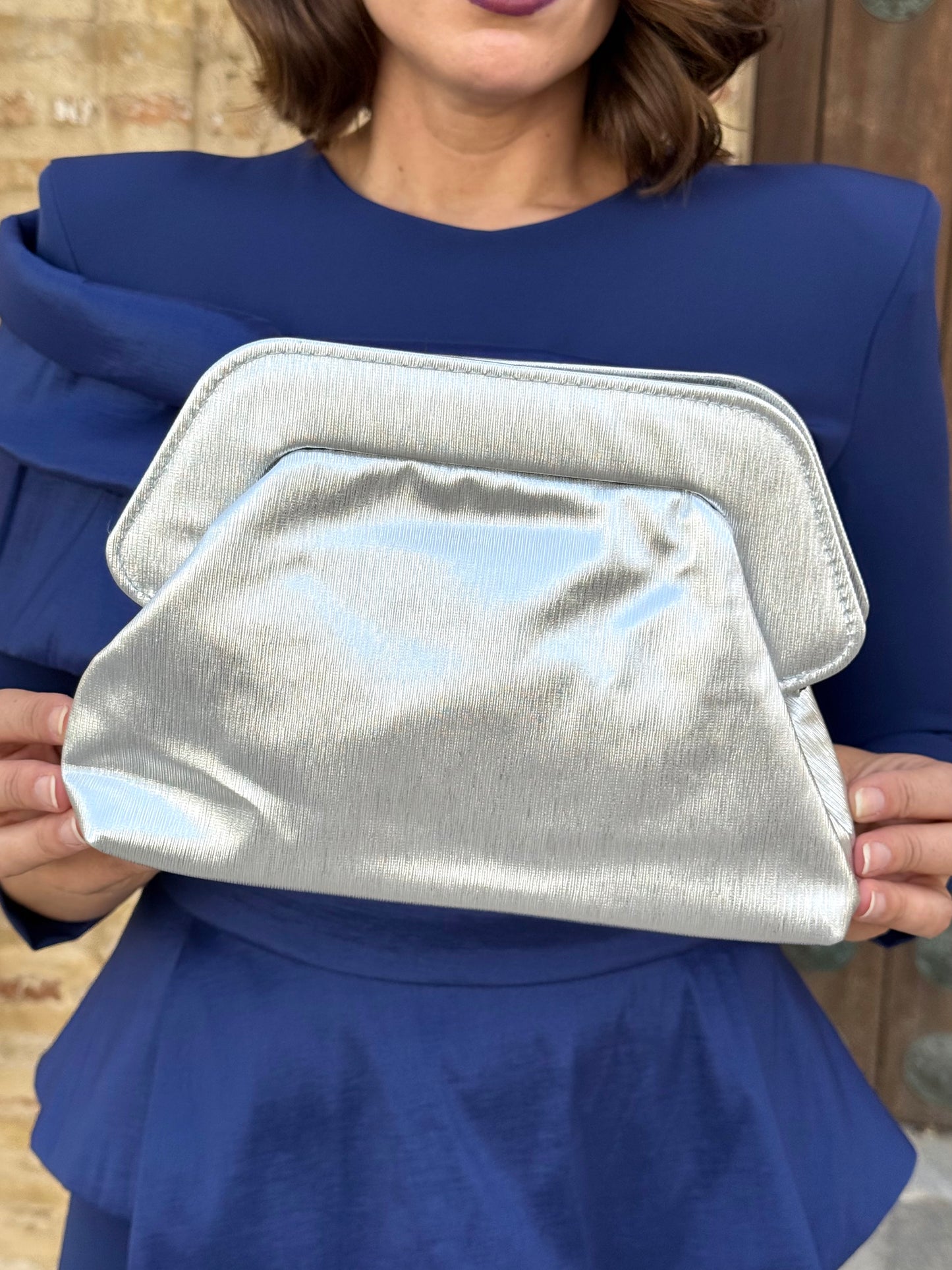 Bolso Clutch de Fiesta Satinado Plata