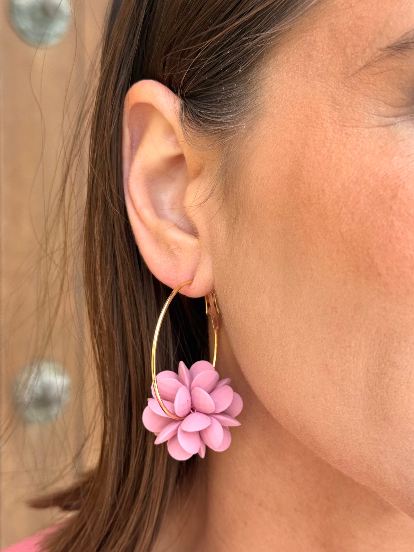 Pendientes Aro Flor Rosa