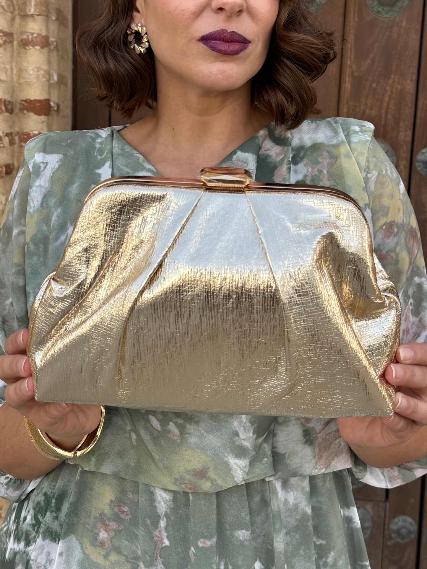 Bolso Clutch de Fiesta Dorado Metalizado