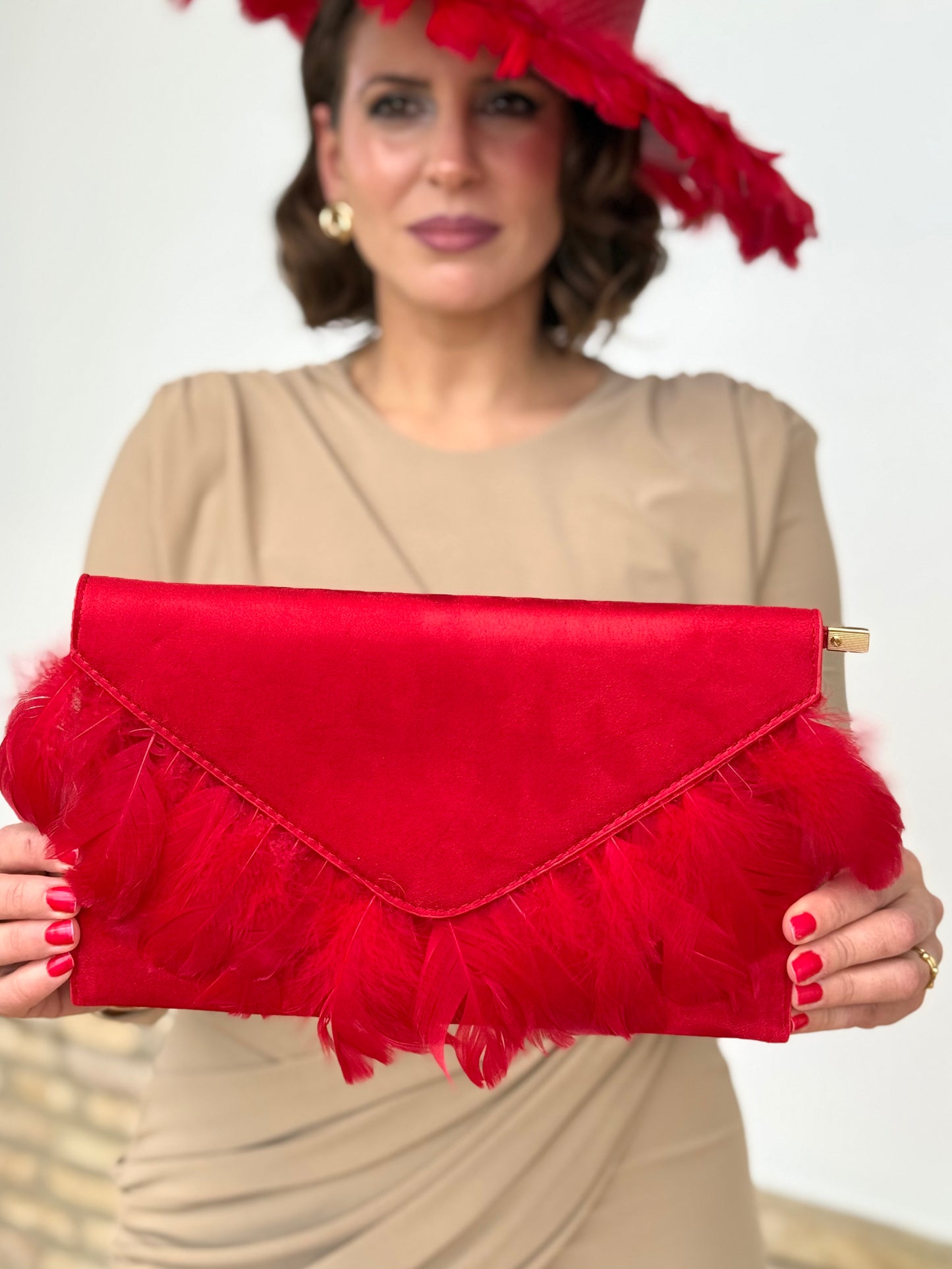 Bolso Lina Plumas Rojo