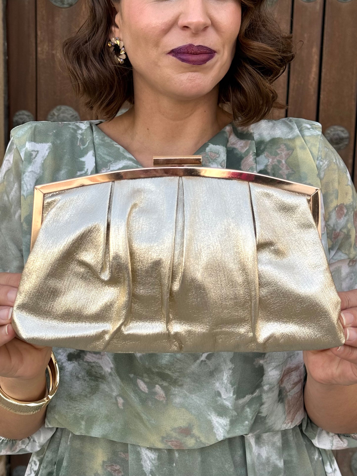 Bolso Clutch de Fiesta Dorado Plisado
