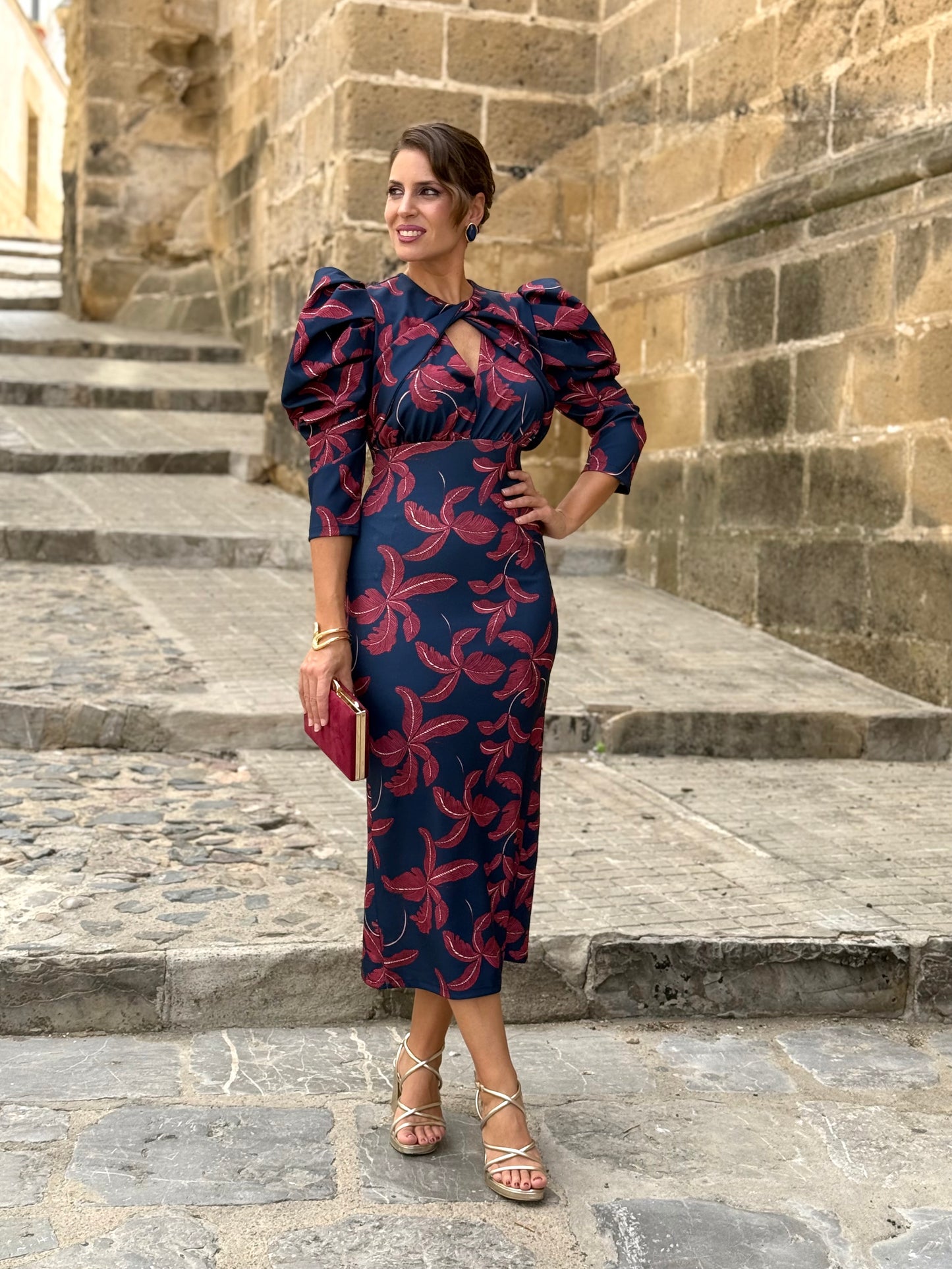Vestido Estampado Floral Azul Marino