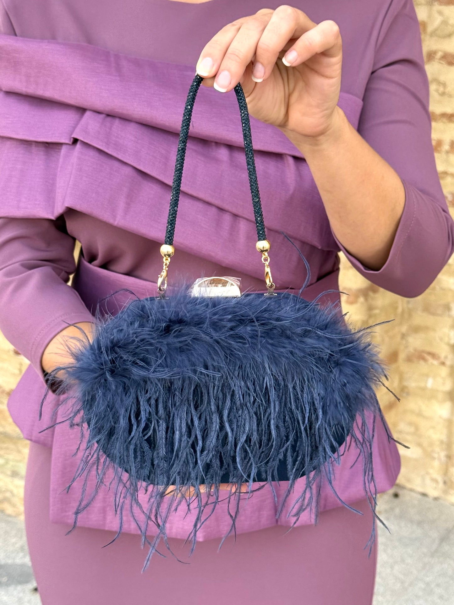 Bolso de Fiesta con Plumas Azul Marino