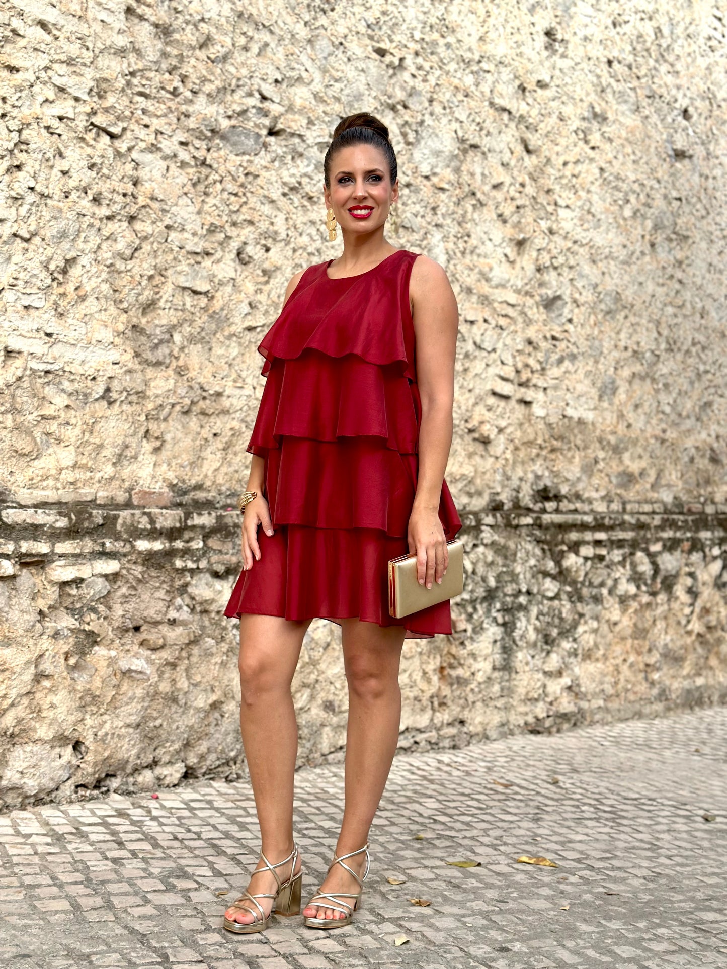 Vestido Romántico Granate