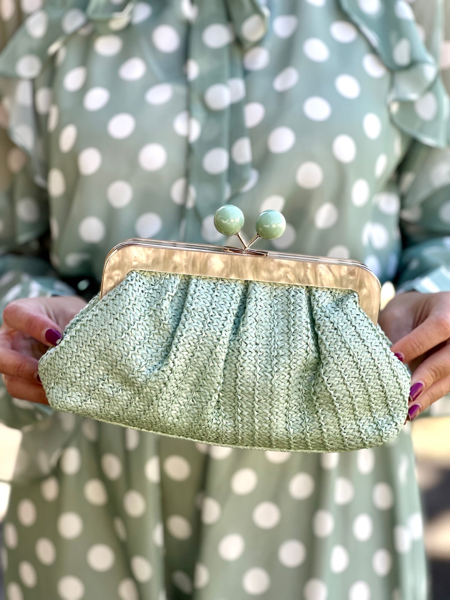 Bolso Mimbre Verde Mar