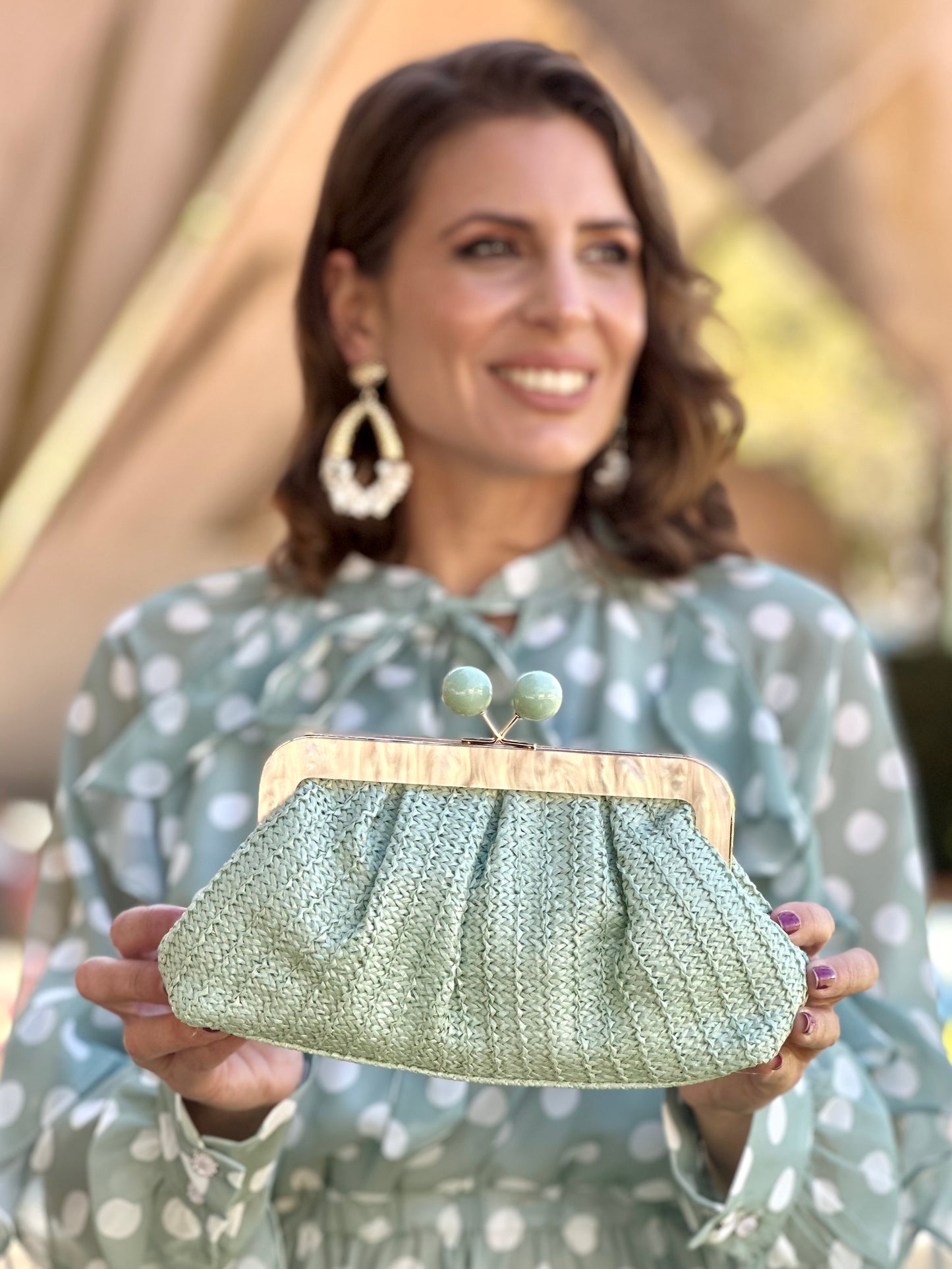 Bolso Mimbre Verde Mar