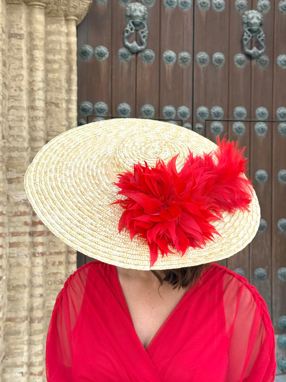 Pamela Carmesí en tono natural con plumas rojas