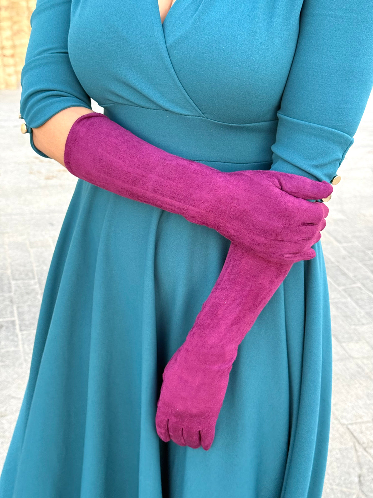 Guantes Largos de Fiesta Efecto Ante Buganvilla