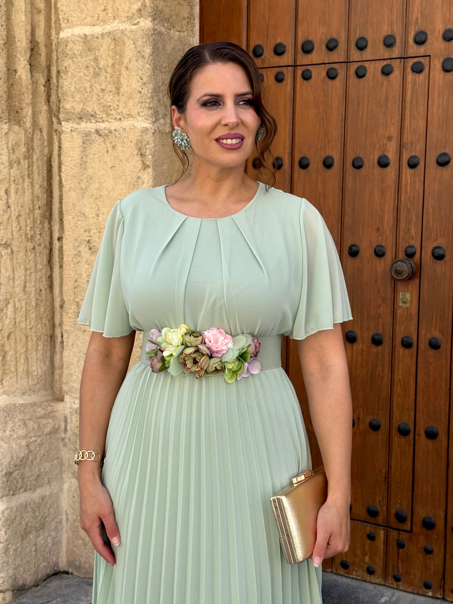 Cinturón Floral Verde Agua