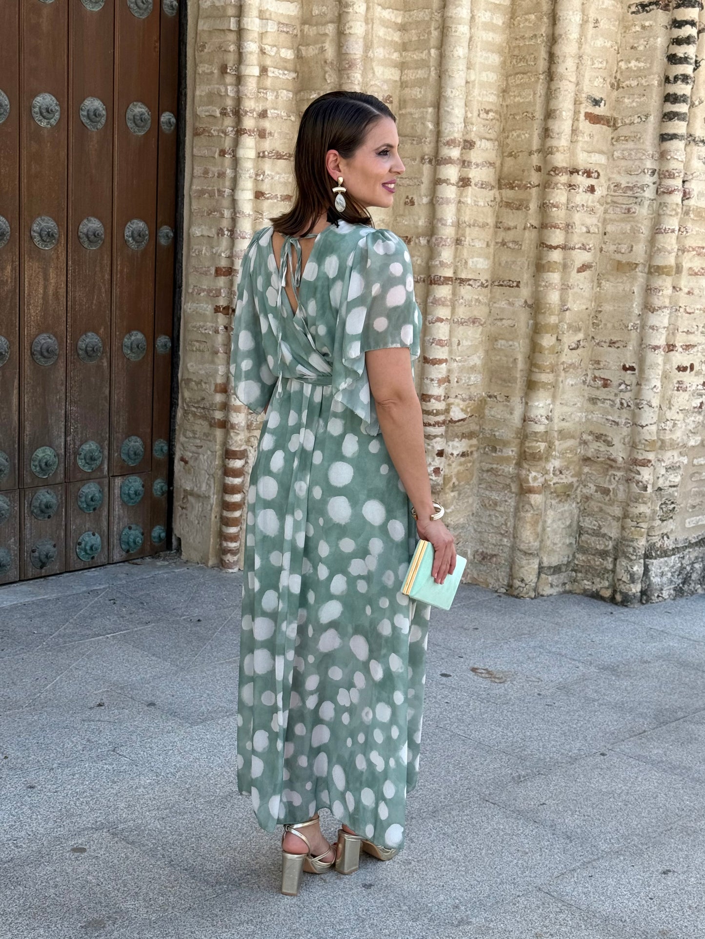 Vestido Sabina M/C Lunar Verde agua