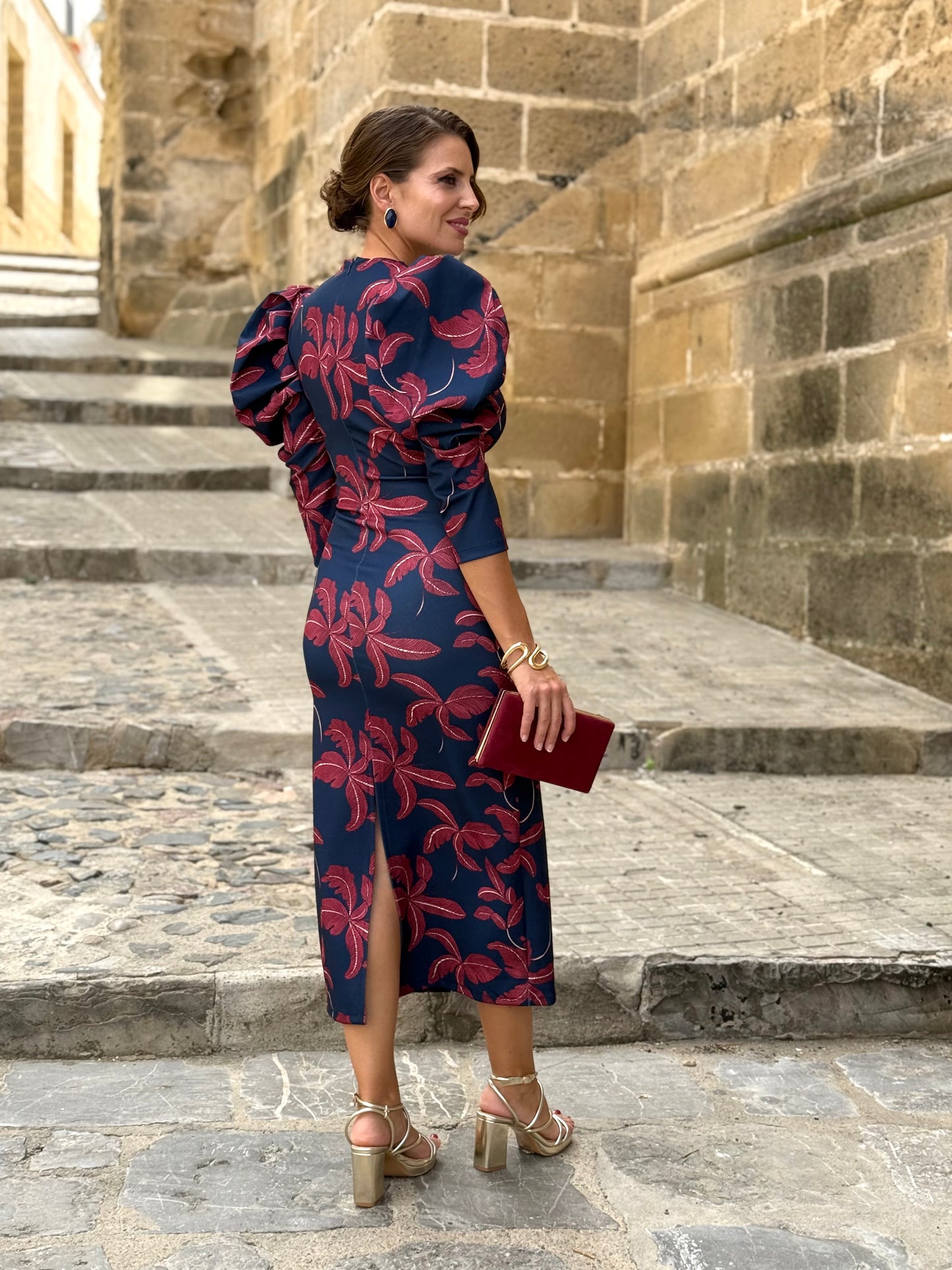 Vestido Estampado Floral Azul Marino