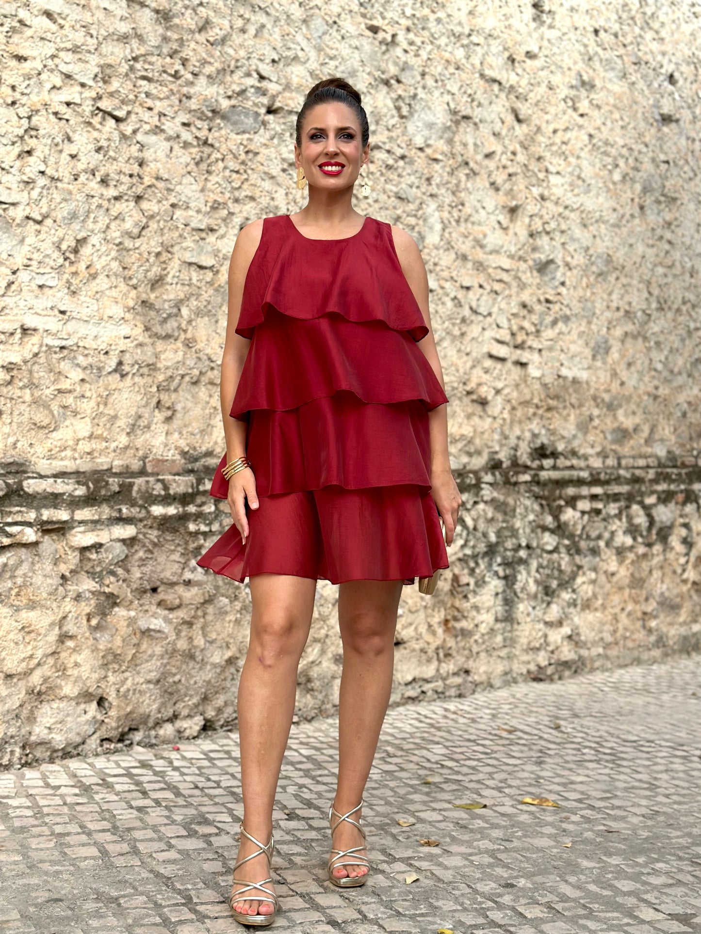 Vestido Romántico Granate