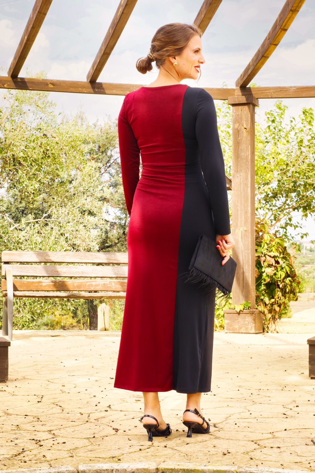 Vestido Lucía Granate/Negro