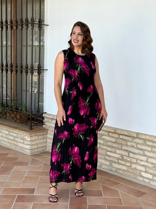 Vestido Amapola Negro/Buganvilla