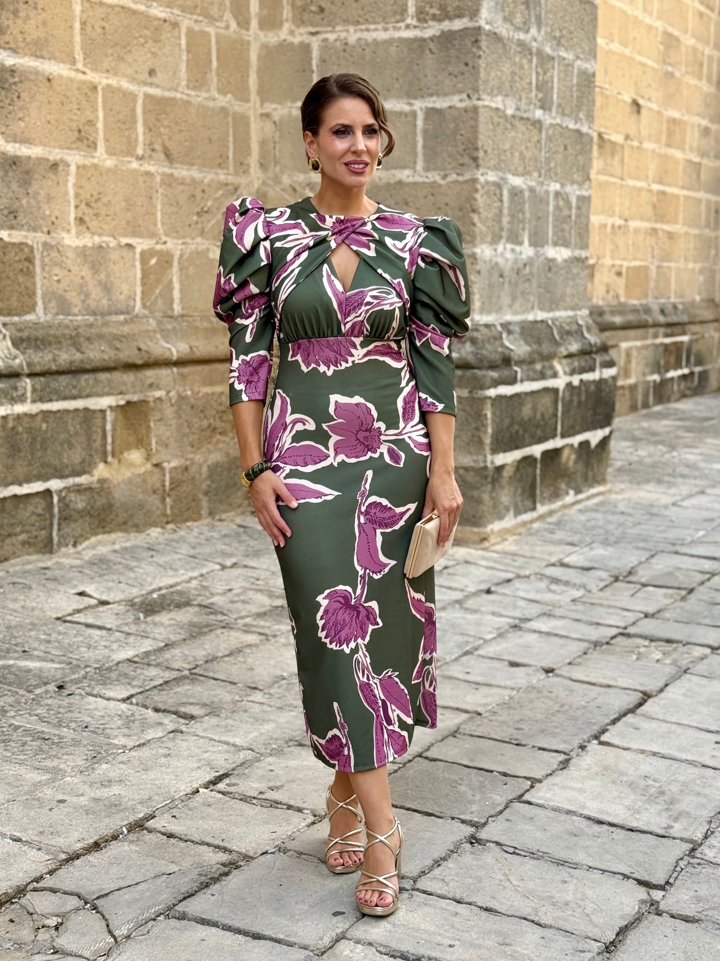 Vestido Estampado Floral Kaki