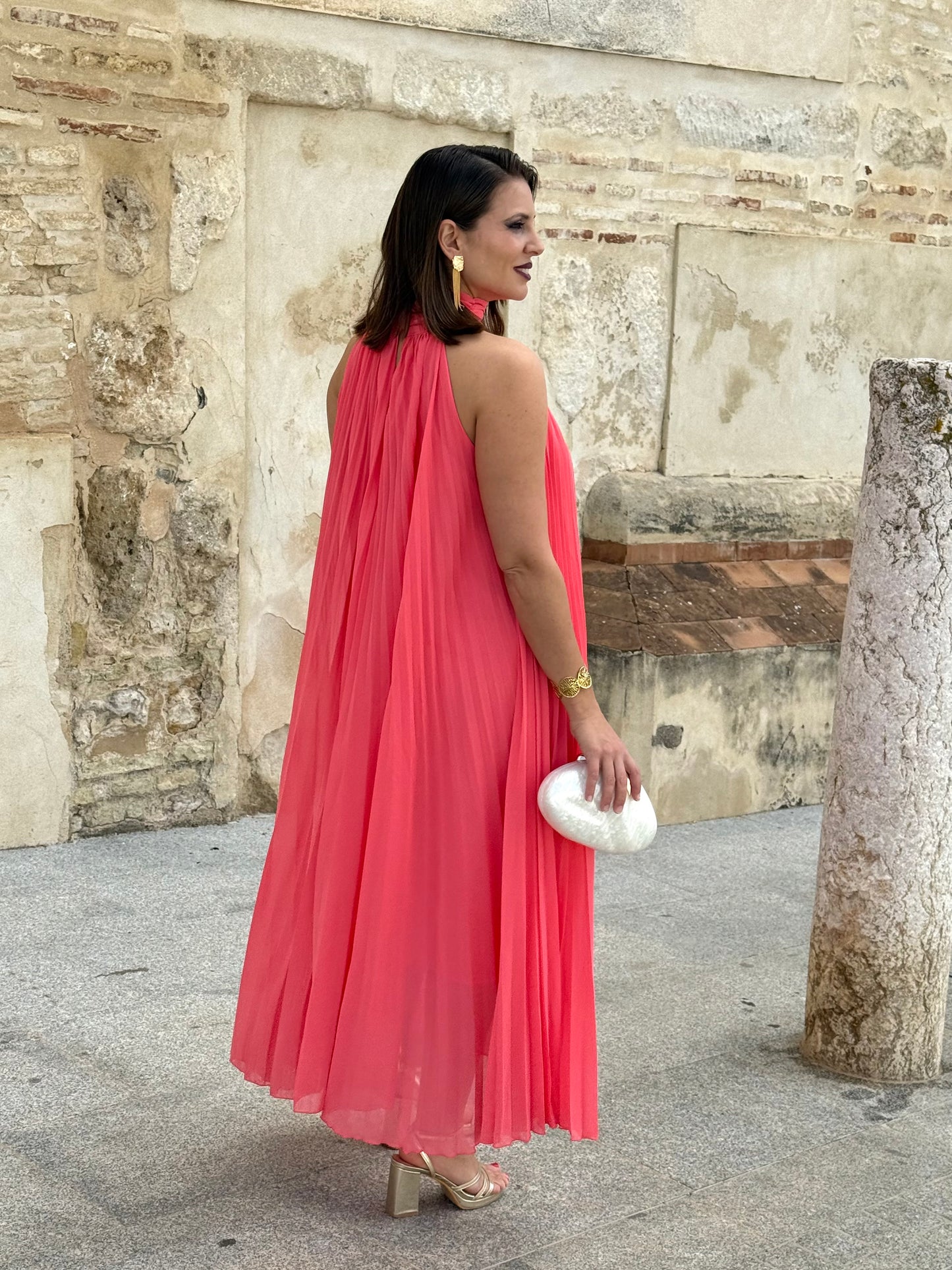 Vestido Grecia Plisado Coral