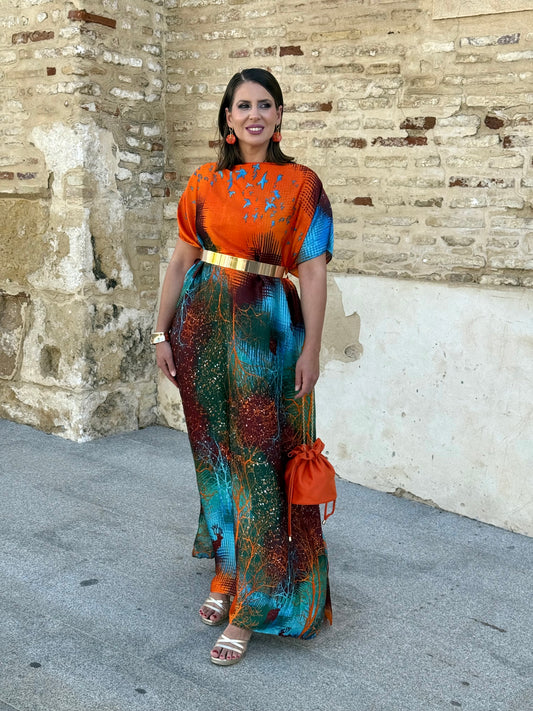 Vestido Elvira Turquesa/Naranja