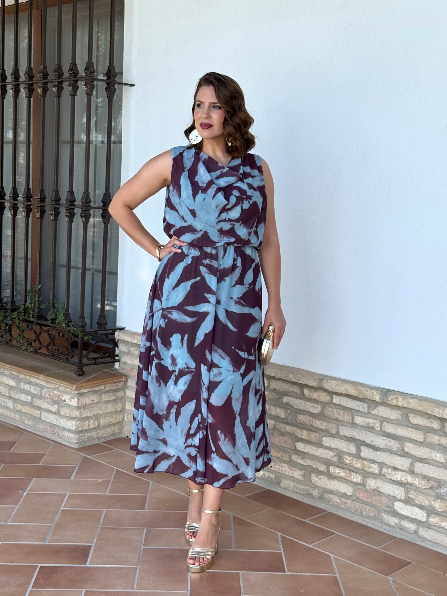 Vestido Miri Vino/Celeste