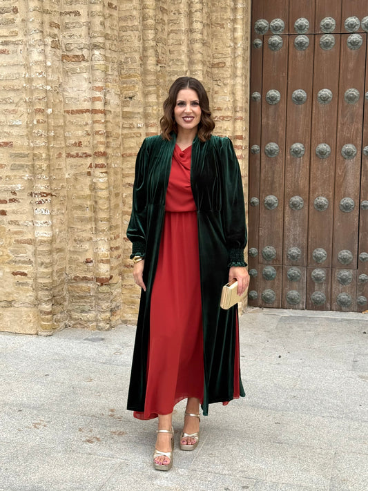 Kimono Karina Terciopelo Verde Botella