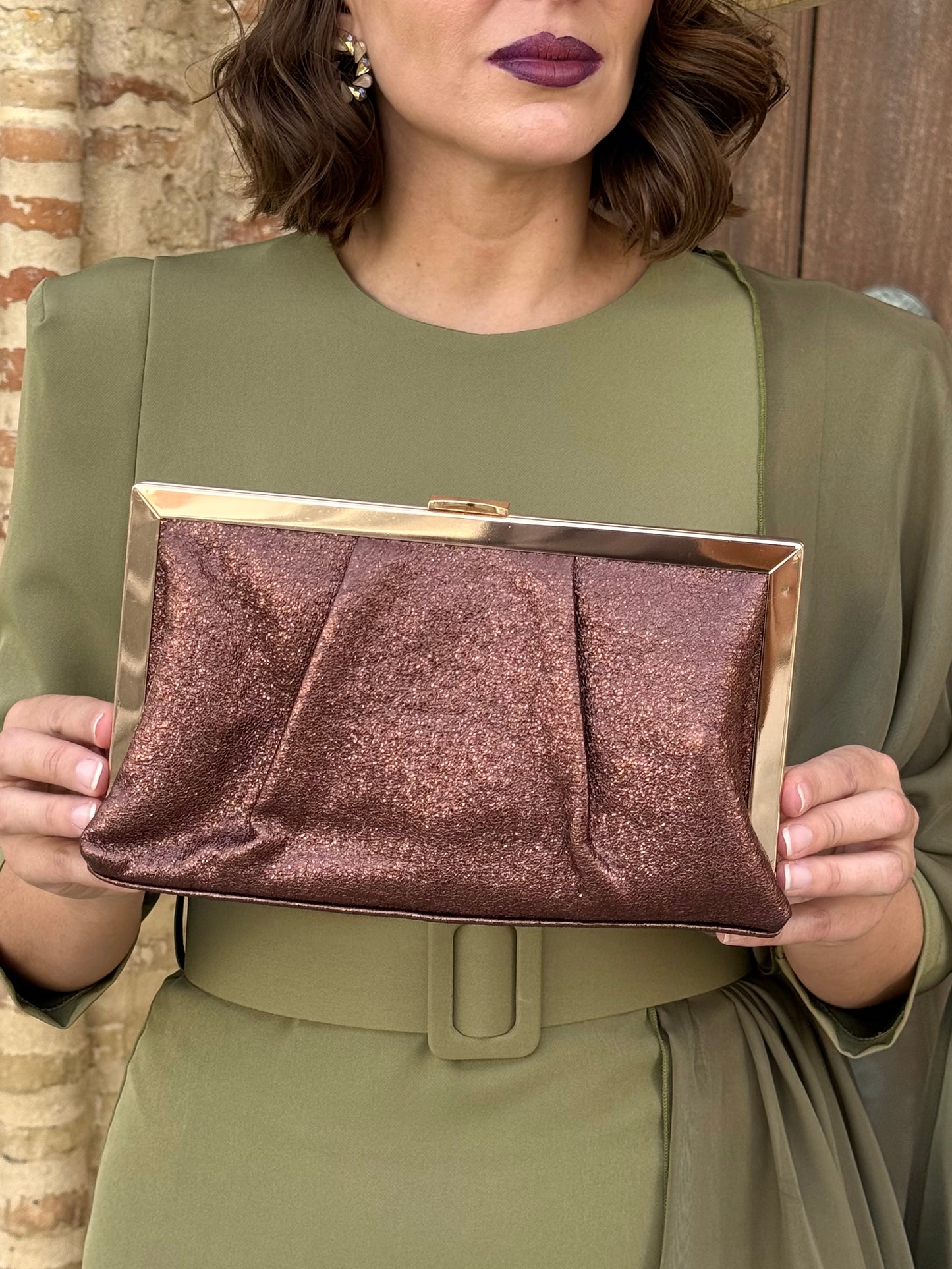 Bolso Clutch Marco Dorado Marrón Bronce