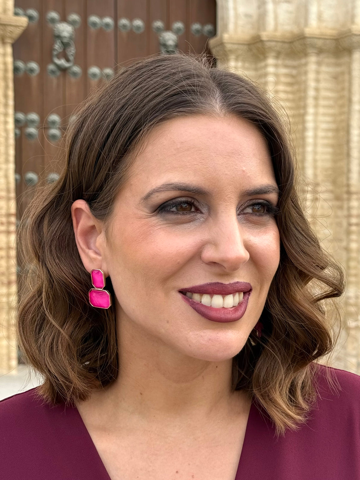 Pendientes luna Fucsia