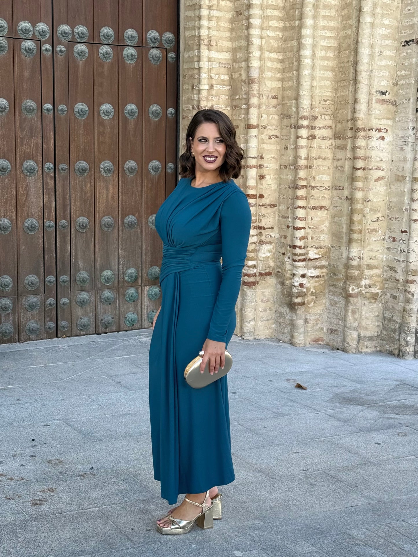 Vestido Drapeado Petróleo