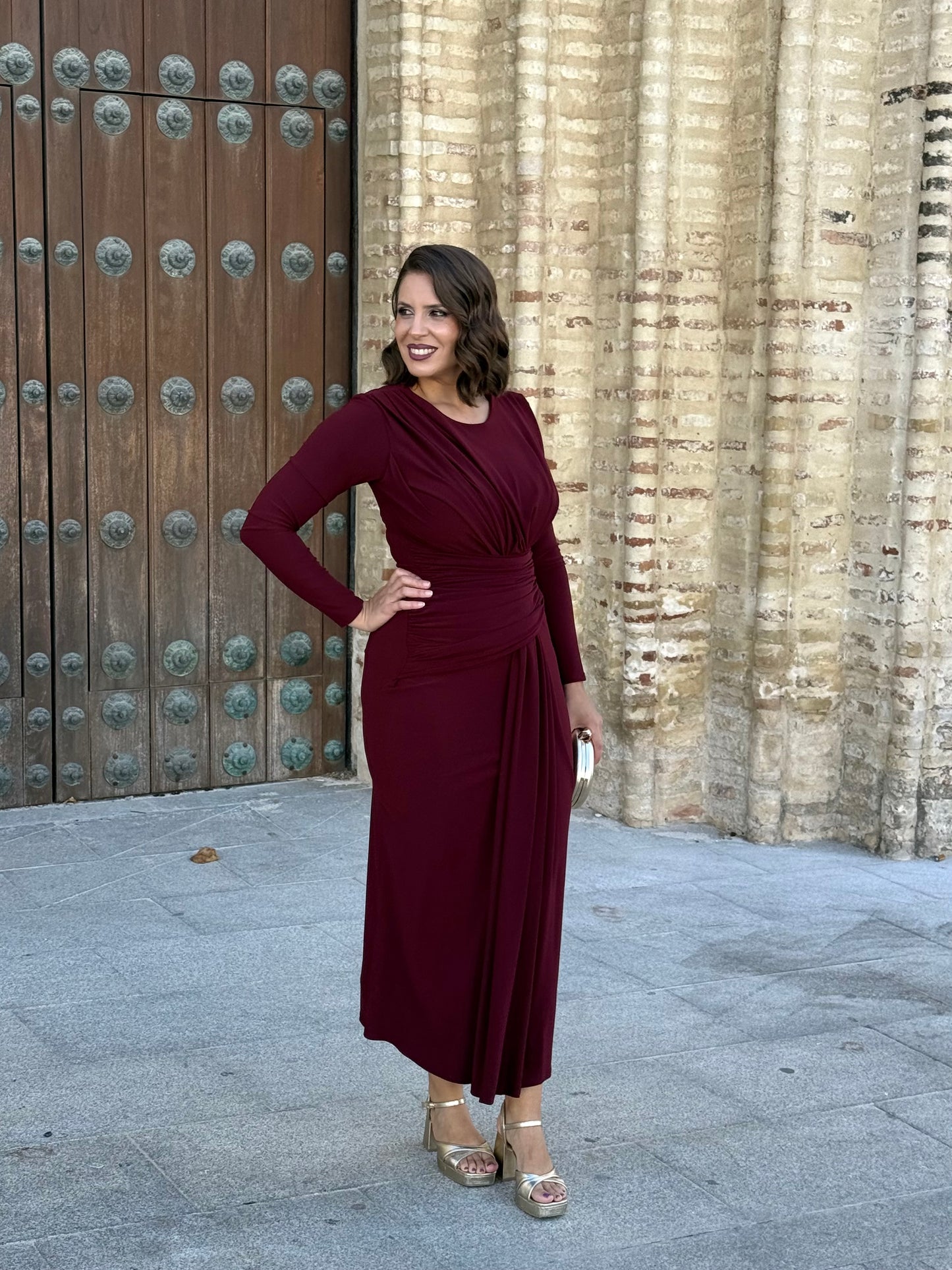 Vestido Drapeado Burdeos