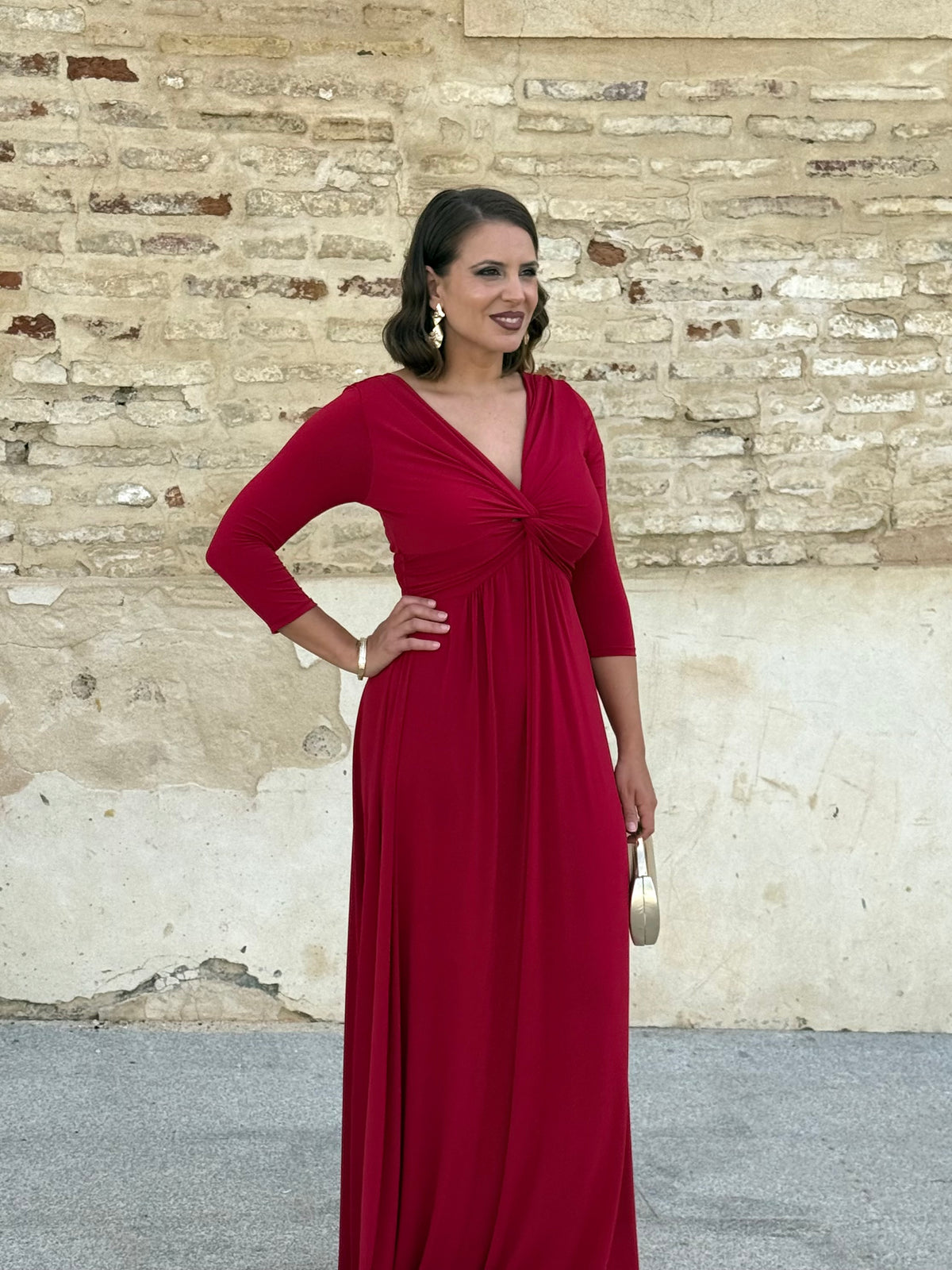 Vestido Zafira Manga Rojo Sangre
