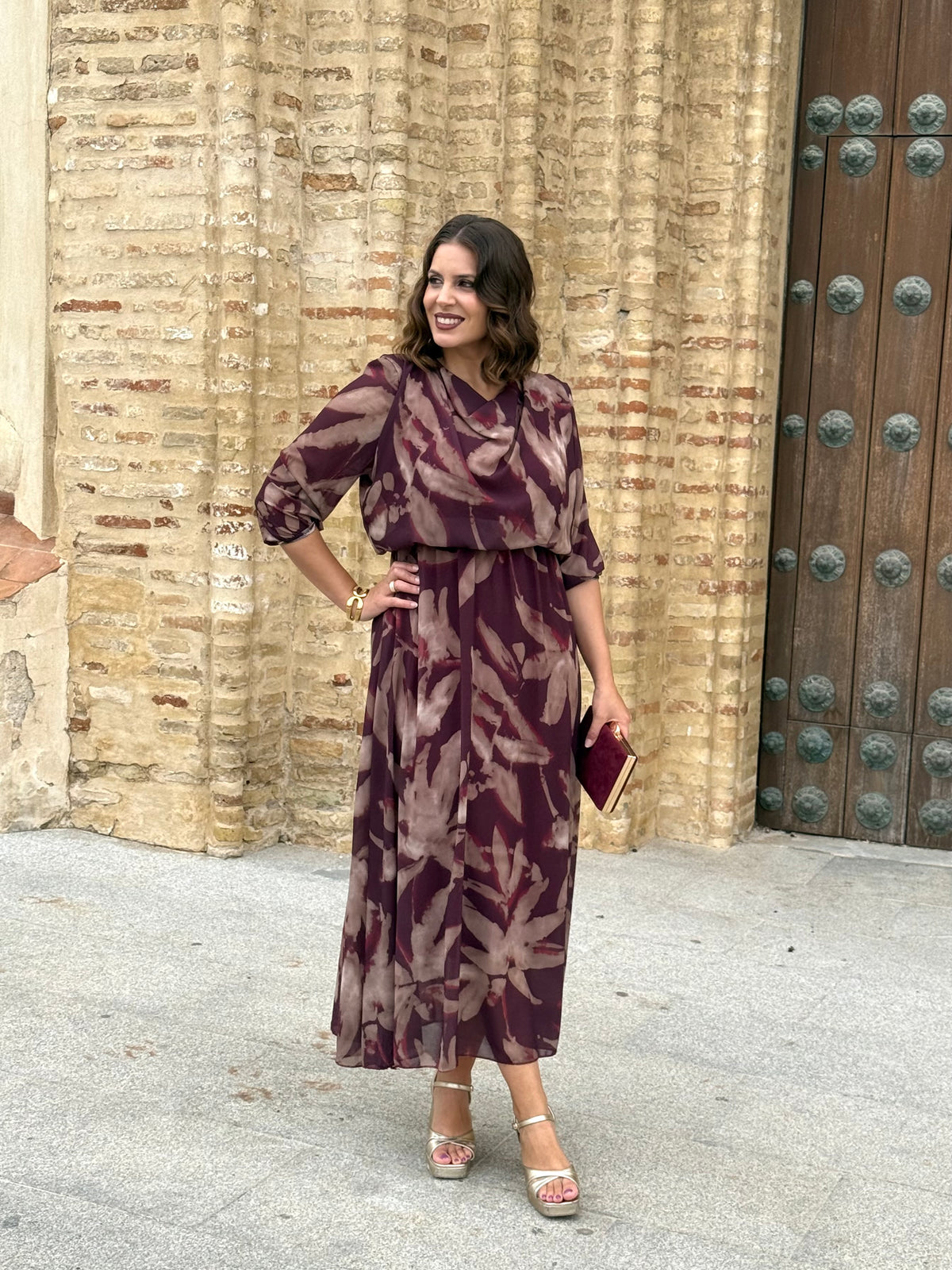 Vestido Miriam Hojas Burdeos