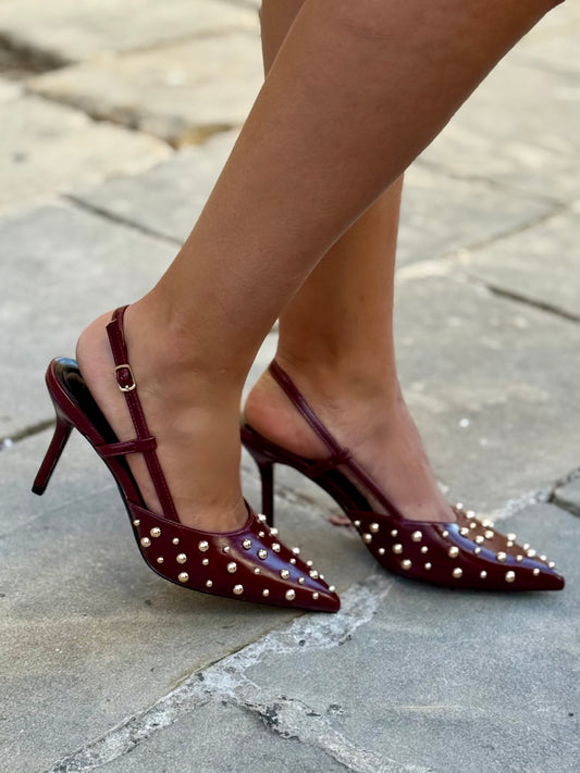 Stilettos Burdeos Bolitas Doradas