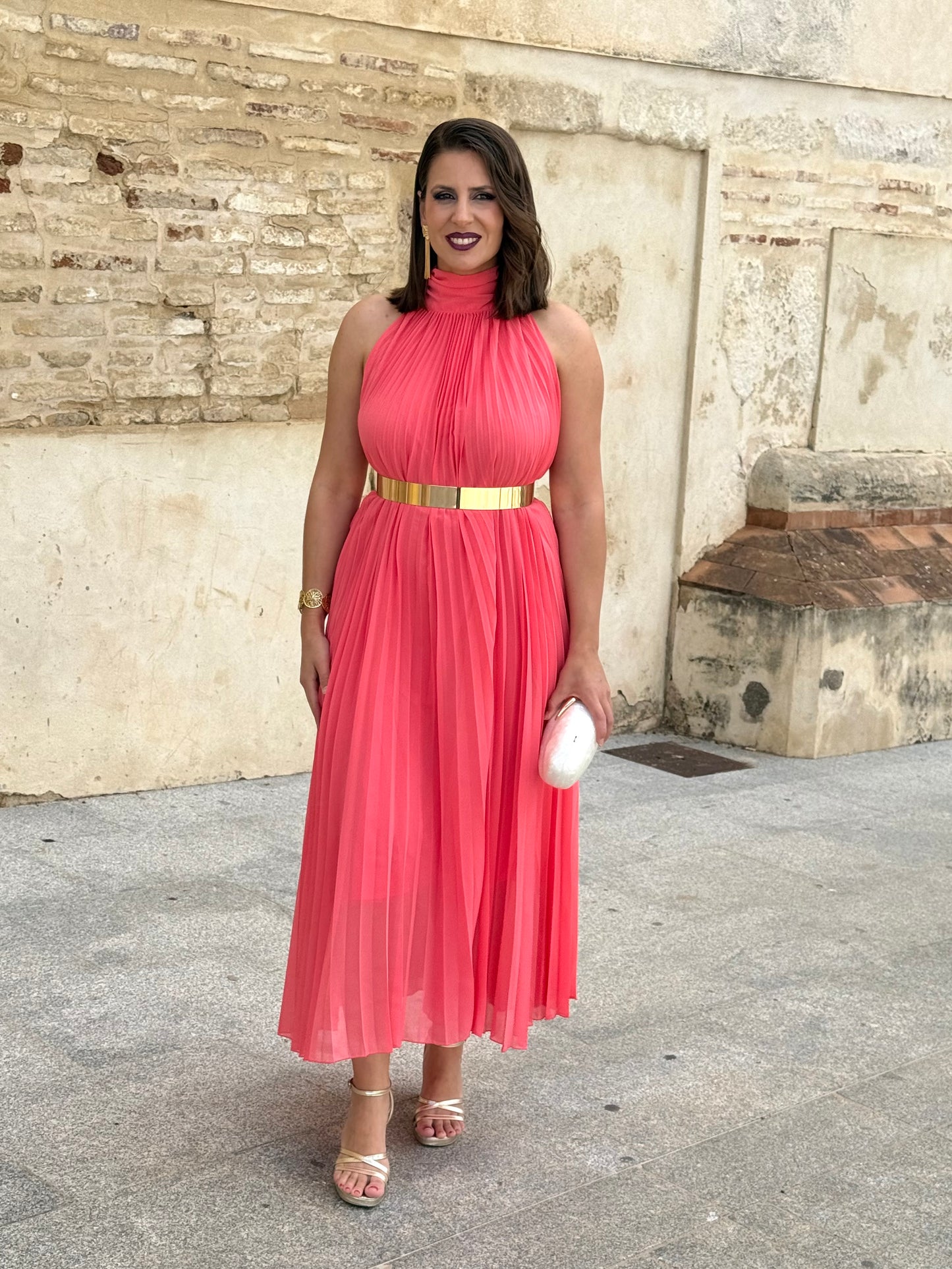 Vestido Grecia Plisado Coral