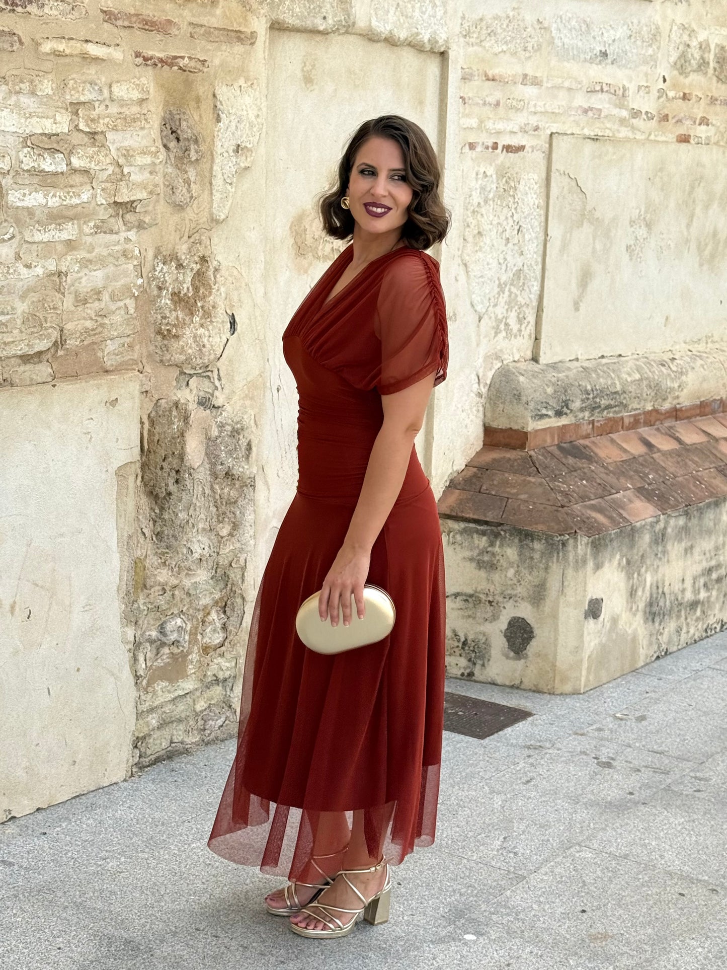 Vestido Graciela M/C Teja