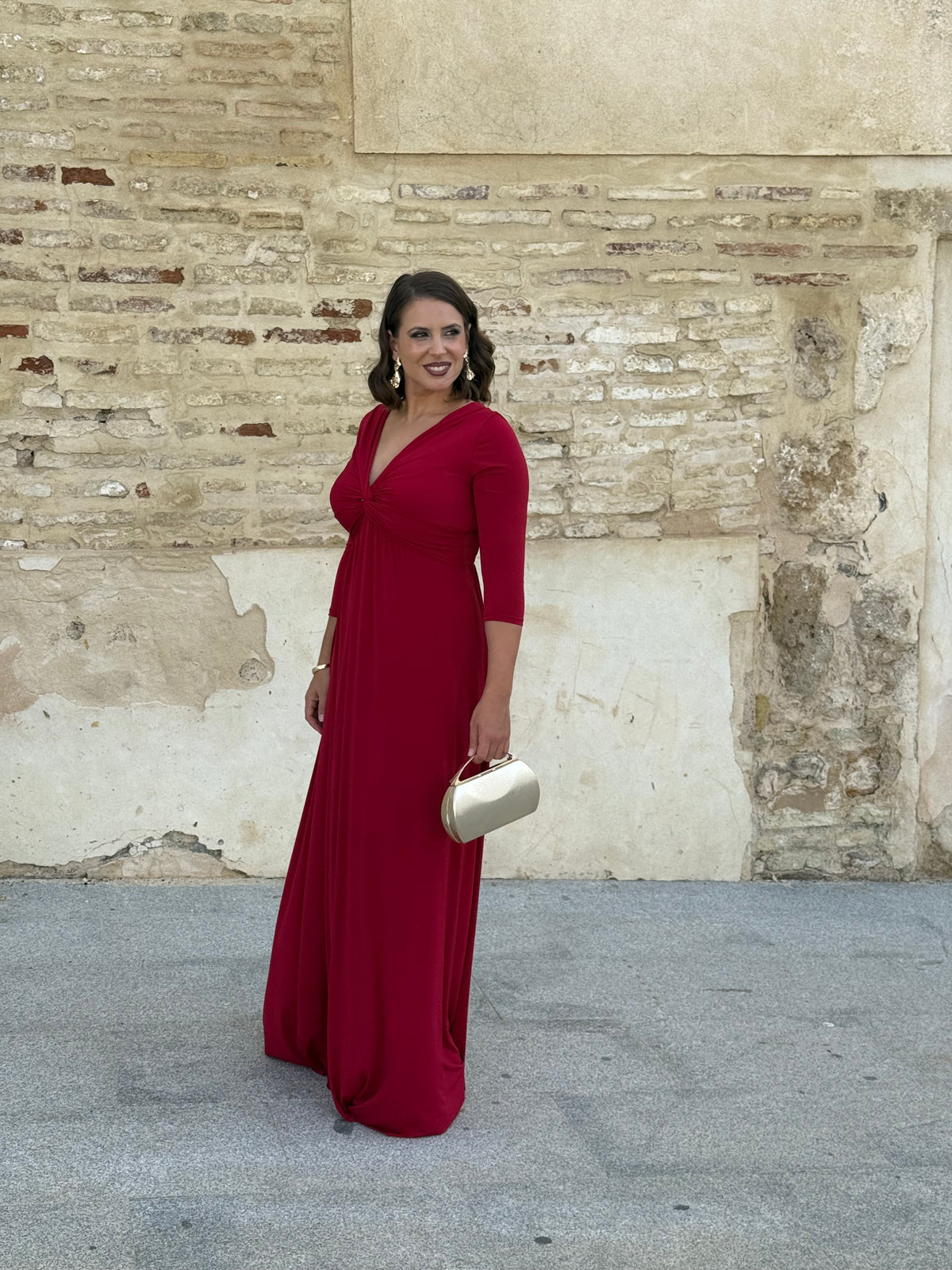 Vestido Zafira Manga Rojo Sangre