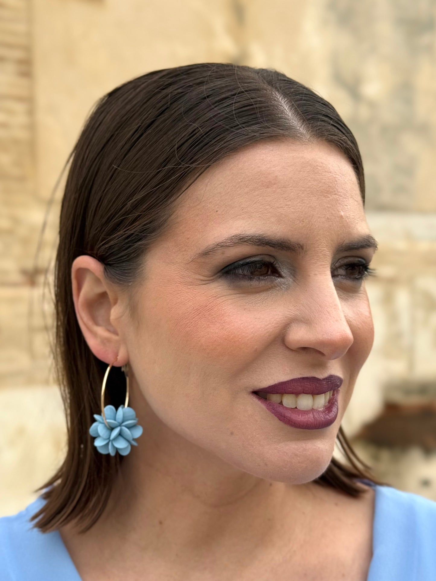 Pendientes Aro Flor Celeste