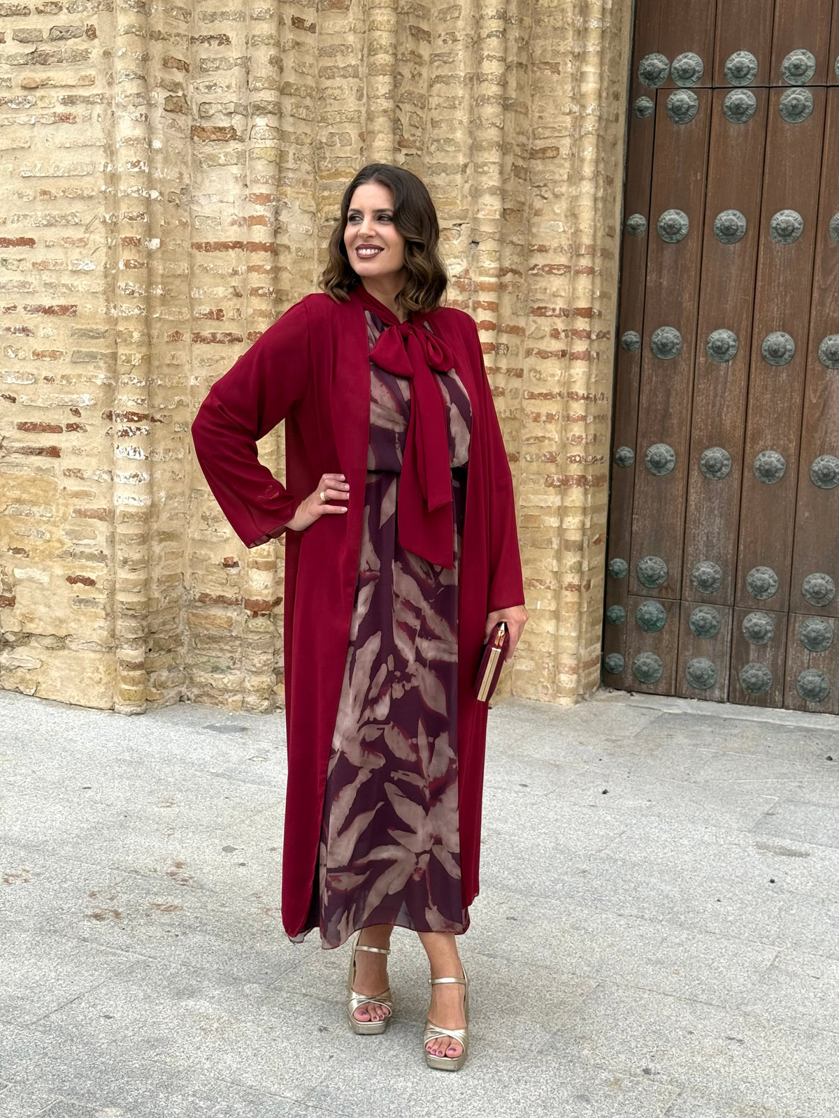 Kimono De Gasa Lazo Burdeos